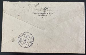 1909 Oruro Bolivia Registered Cover To Amsterdam Netherlands Via Argentina