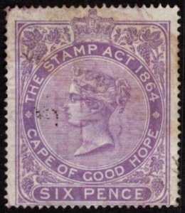 1865 Cape of Good Hope Revenue 6 Pence Queen Victoria Stamp Duty