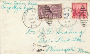 United States Wisconsin Three Lakes 1938 numeral duplex  3c Swedish/Finnish a...