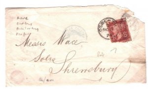 GB SALOP Cover CAMBRIAN RAILWAYS Letter 1874 1d Plate PERFIN *CAM/RYS* JL179 
