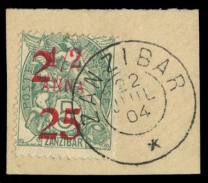 French Colonies, French Offices in Zanzibar #55 Cat$140, 1904 25c and 2a on 1...
