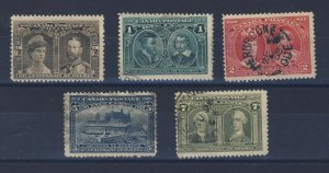 5x Canada 1908 Quebec Used Fine Stamps 1/2c 1c 2c 3c 5c 7c Guide Value = $95.00