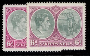 ST KITTS-NEVIS GVI SG74b + 74c, 6d SHADE VARIETIES, LH MINT. Cat £75.