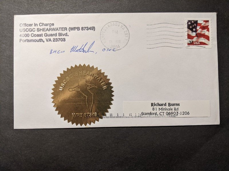 USCGC SHEARWATER WPB-87349 Naval Cover 2004 SIGNED GOLD FOIL Cachet