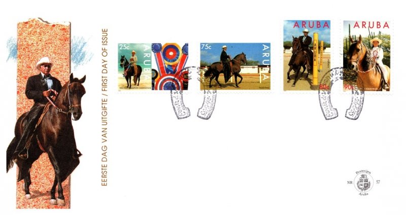 Aruba, Worldwide First Day Cover, Sports, Horses