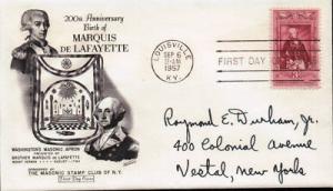 SC1097 1957 Masonic Mason First Day Cover