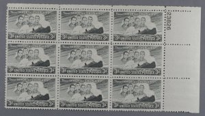 United States #956 MNH XF Plate Block of 9 Gum Immortal Chaplins