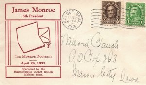 THE MONROE DOCTRINE JAMES MONROE 5th PRESIDENT COMMEMORATED ON CACHET COVER 1933