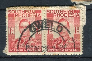 RHODESIA; 1940s early GVI issue fine used Gwelo 1d. pair