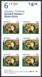 Canada #2430a $1.03 Baby Wildlife - Red Fox Kit (2011). Booklet pane of 6. MNH