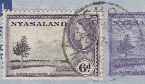 NYASALAND 1957 Uprated 6d QE Aerogramme CHOLO to USA + Message, Trees