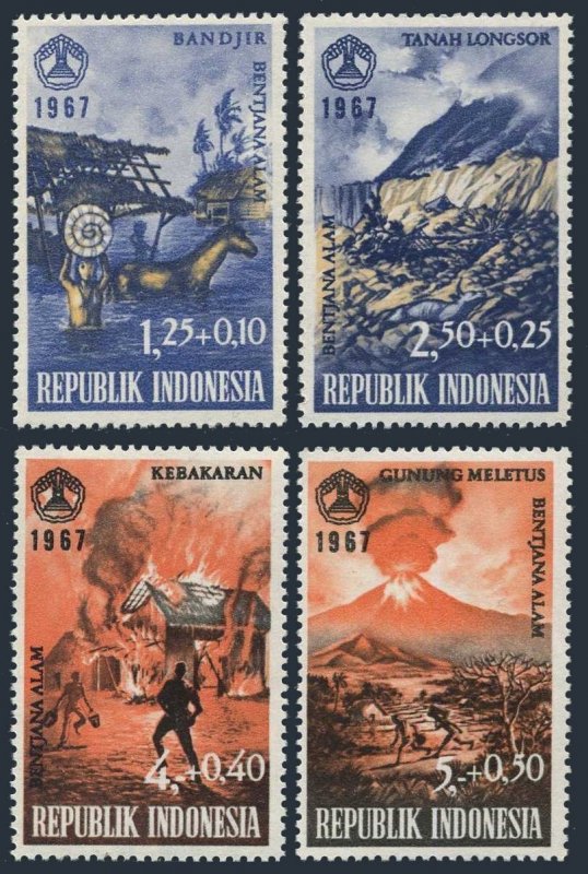 Indonesia B207-B210,B210a,MNH.Michel 592-595,Bl.9. Natural disasters, 1967.