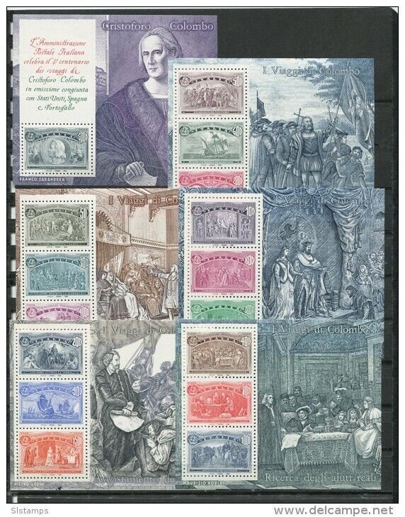 Italy  1992  (6) Souvenir Sheets Sc 1883-8 Mi Block 9-14  MNH Voyages of Columbu