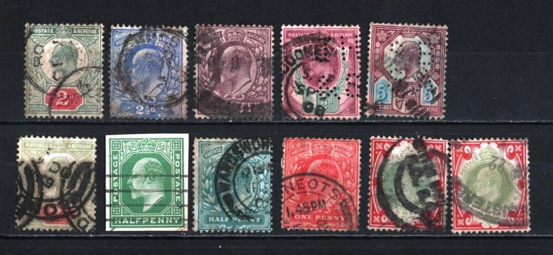 UNITED KINGDOM 1902-1910 KING EDWARD VII SET OF 11 STAMPS USED/HINGED