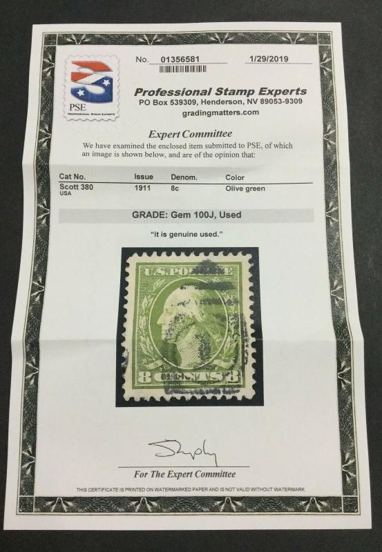 MOMEN: US STAMPS #380 USED PSE GRADED CERT GEM-100J LOT #88183