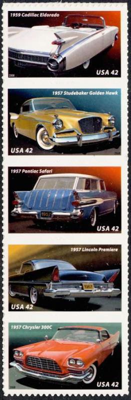 2008 42c Tail Fins & Chrome, Strip of 5 Scott 4353-57 Mint F/VF NH