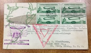 #C18  FDC  LINPRINT CACHET ZEPPELIN  1st FLIGHT Oct 4, 1933 VF  Block 4