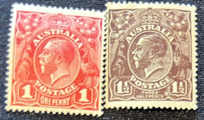 Australia Sc. 61, 63, 1918 Wmk11. UNUSED, VF, OG, VLH.  Cv. $37