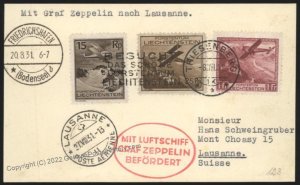 Liechtenstein 1931 Graf Zeppelin Swiss Flight Lausanne Mi215 Flown Airmai 106978