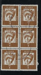 Germany Bund Scott # 825, used, b/6, variation plate printing