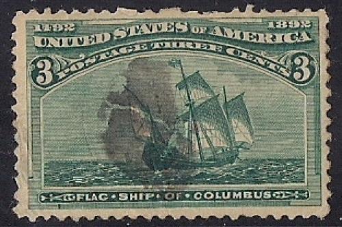 232 3 cent Green, Columbia Issue Stamp used VF