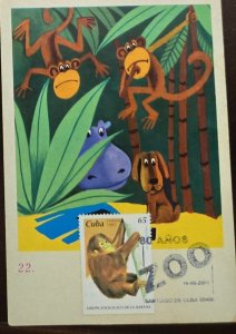 KV) 1995 CUBA, CARD WITH CHILDREN’S ILLUSTRATION OF MONKEYS, HIPPOPOTAMUS AND