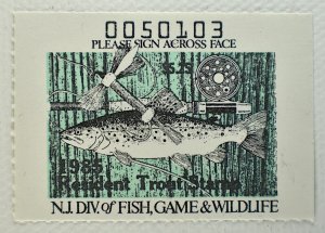 US NEW JERSEY RESIDENT TROUT STAMP $5.25 MNH, 1985