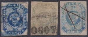 COLOMBIA 1859 Sc 6, 6a & 6d Yvert 5 THE THREE LISTED SHADES USED €270.00+ 