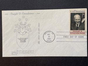 US Sc #1383 Dwight D Eisenhower FDC Plus +Cachet  Oct 14, 1969 Abilene KS Cancel