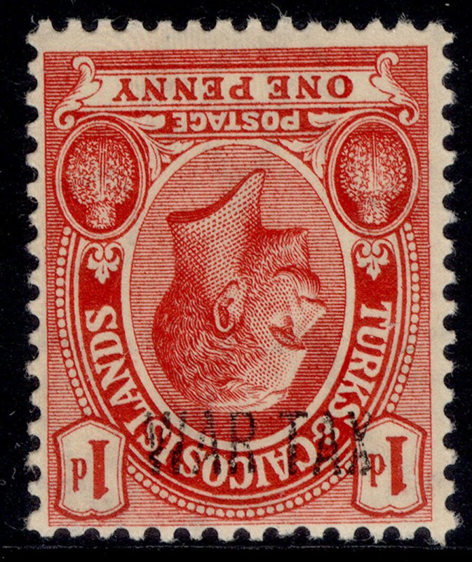 TURKS & CAICOS ISLANDS GV SG140d, 1d red, M MINT. Cat £65. OPT INVERTED AT TOP