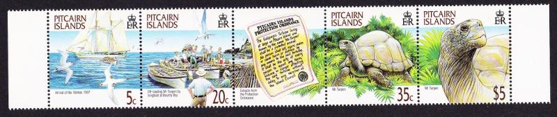 Pitcairn Birds Petrel Turtle strip 4v+label margins SG#560-563 SC#511