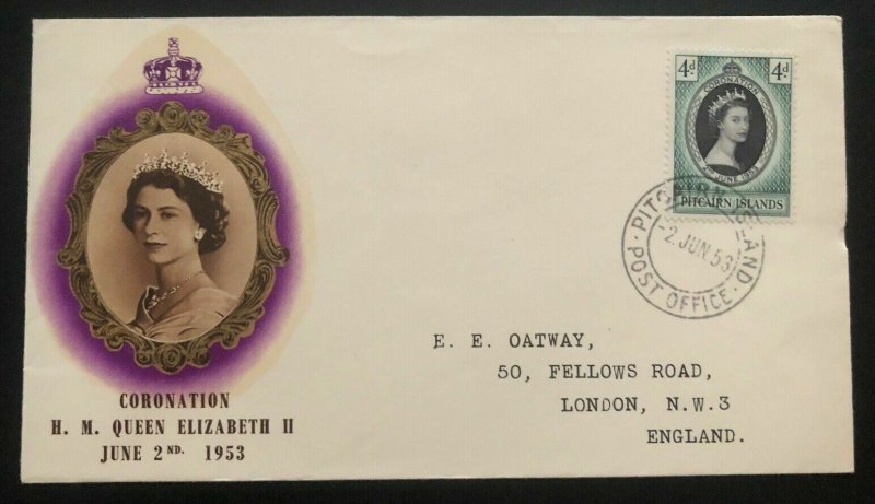 1953 Pitcairn Islands First Day Cover QE2 Queen Elizabeth coronation FDC To Uk