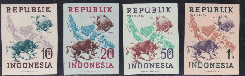 Indonesia # 66a-69a, UPU 75th Anniversary,Imperf, No Watermark NH, 1/2 Cat.