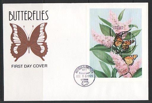 Antigua, Scott cat. 2293. Monarch Butterfly s/sheet on a Large First day cover.