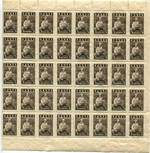 ESTONIA #116 Woman Harvester Sheet of 40 Stamps Postage 1935 Mint NH OG