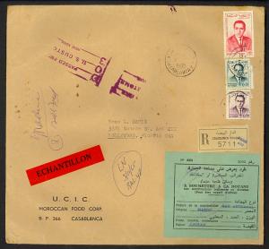 MOROCCO 1965 Registered DOUANE SAMPLES Cover to Hollywood Florida Sc 79,80,C6,