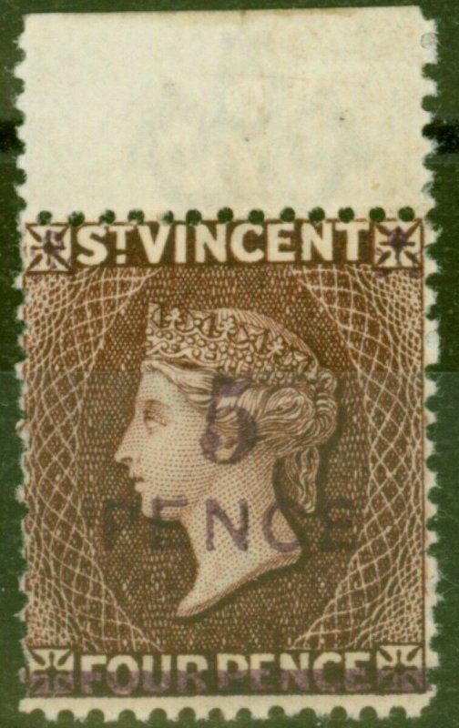 St Vincent 1892 5d on 4d Chocolate SG59 Fine Lightly Mtd Mint 