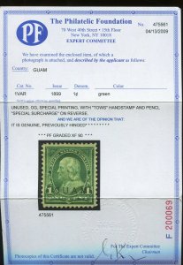 Guam Scott 1 Var SPECIAL PRINTING Mint Stamp with PF Graded Cert XF90 (1-PF1)