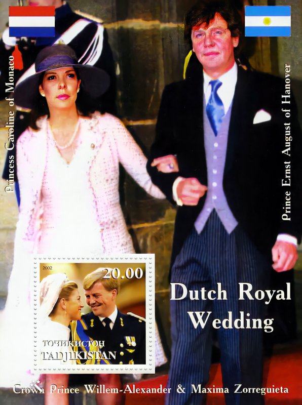 Tajikistan 2002 Princess CAROLINE OF MONACO-DUTCH ROYAL WEEDING S/S (1) MNH