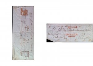 MI) 1830 CIRCA PERU, COVER CIRCULATED TO PIURA WITH CERTIFICATE LIMA, RED CANCEL