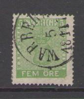 Sweden Sc 6 1858 5 ore green Coat of Arms stamp used