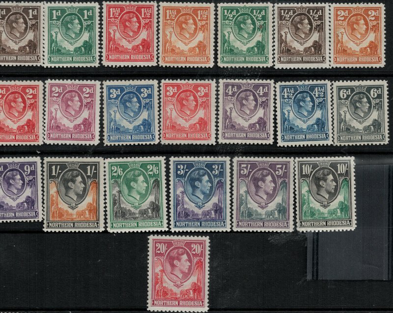 Northern Rhodesia 1938-1958 SC 25-45 Mint/MNH SCV $168.00