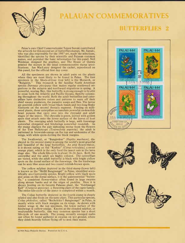 Palau 186a on Souvenir Page, Butterflies, Flowers