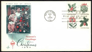 USA Sc# 1257b (ArtCraft) FDC (a) (Bethlehem, PA) 1964 11.9 Christmas