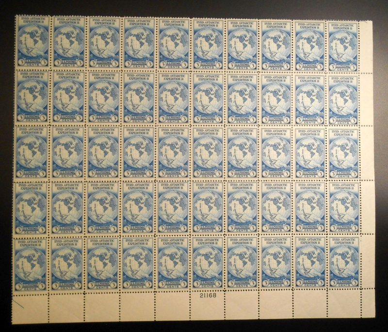 1933 Byrd Antarctic  Sc 733 full sheet of 50 select quality 3c flat plate