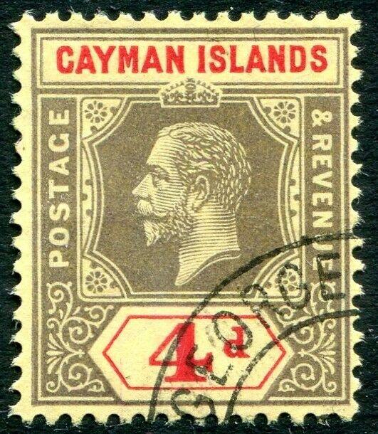 CAYMAN ISLANDS-1913 4d Black & Red/Yellow Sg 46  FINE USED V29896