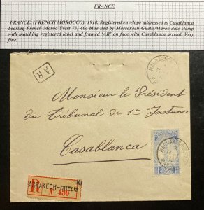 1918 Marrakech French Morocco Registered Cover To Casablanca