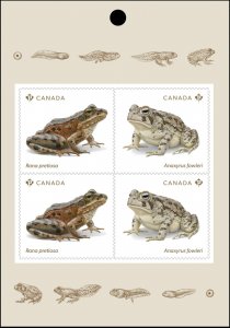 qt. ENDANGERED FROGS = Page of 4 from Booklet MNH Canada 2024