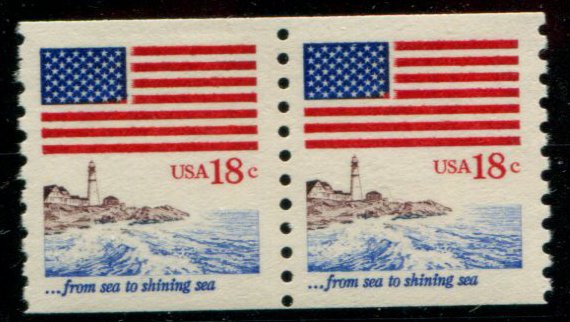 1891 US 18c Flag over Sea coil, MNH pair