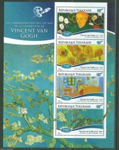 TOGO  2015 125th MEMORIAL ANNIVERSARY OF VINCENT van GOGH  SHEET MINT NH